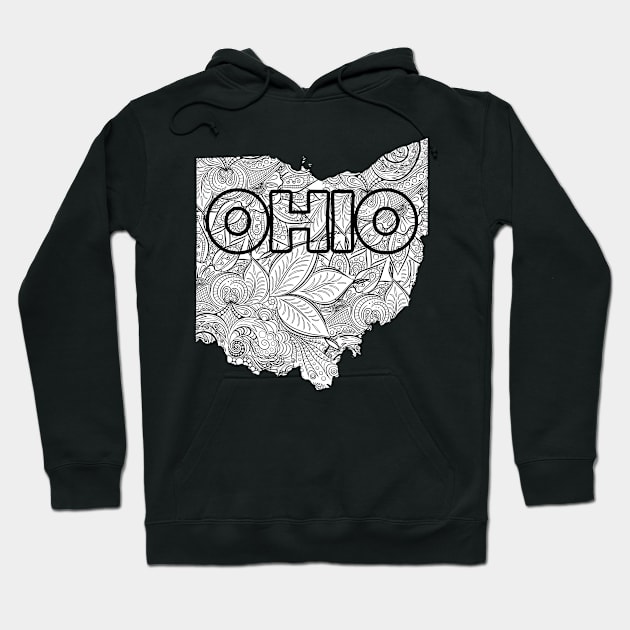 Mandala art map of Ohio with text in white Hoodie by Happy Citizen